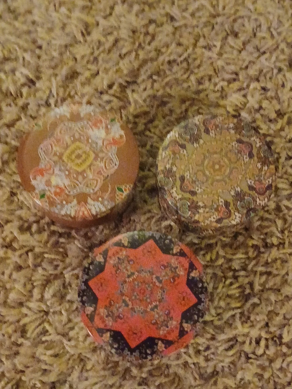 Set of 3 Decorative Round Trinket Boxes in Earthy Orange and Brown Candle Set